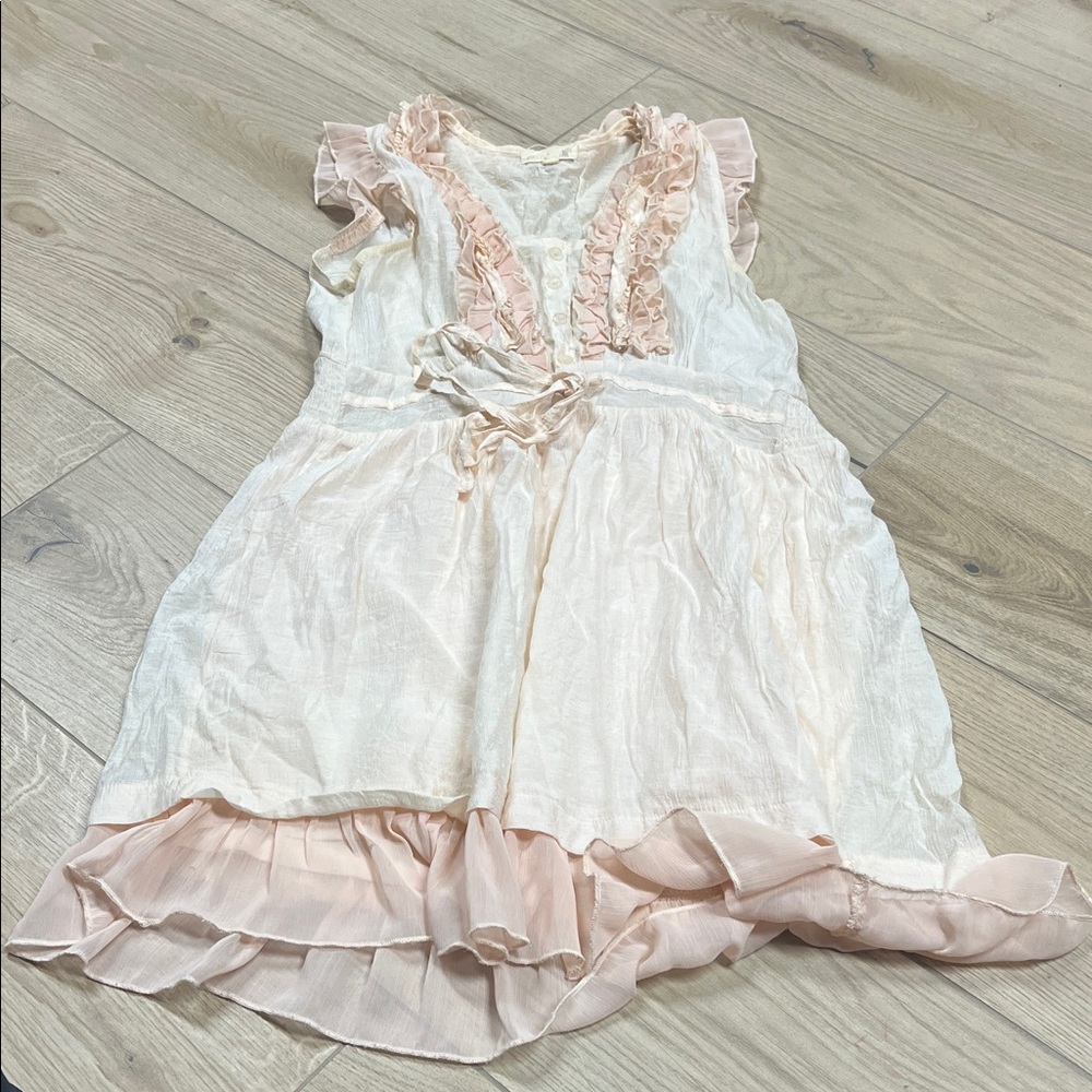 Mine Cream and Pink Ruffled Mini Dress